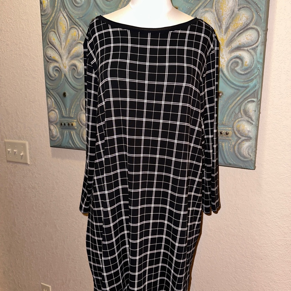 J JILL Womens Size L Black Windowpane Plaid Wearever Collection Tunic Dress